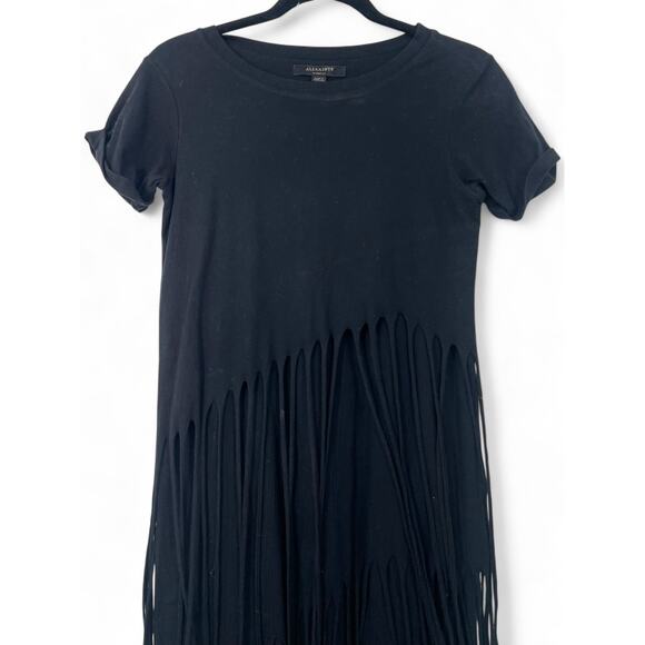 ALLSAINTS | XS | Tami Tiered Fringed T-Shirt Dress fringe Womens Short Sleeve - Picture 3 of 6